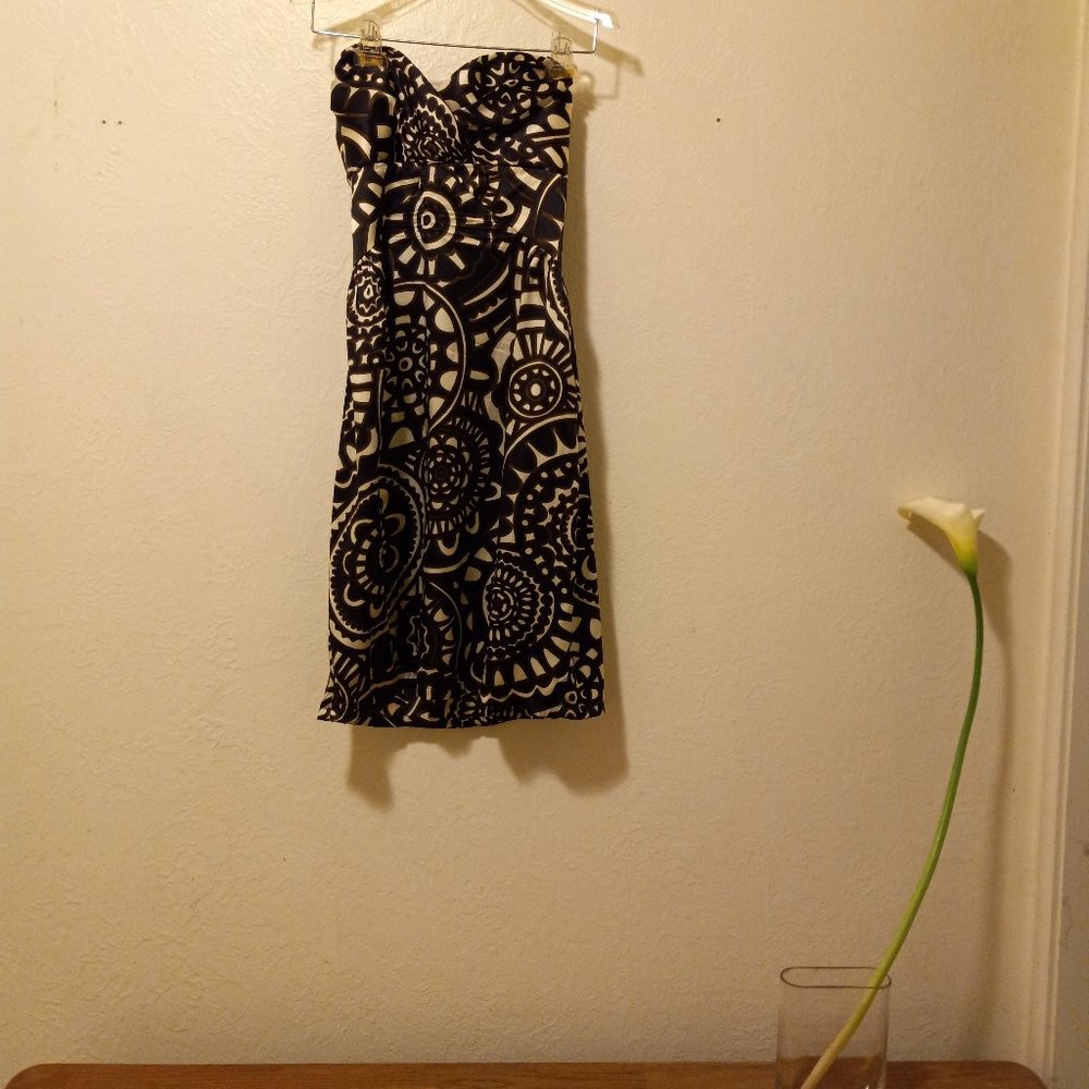 Y2K Silk Strapless Sweetheart Bustier Printed Dress Size XS